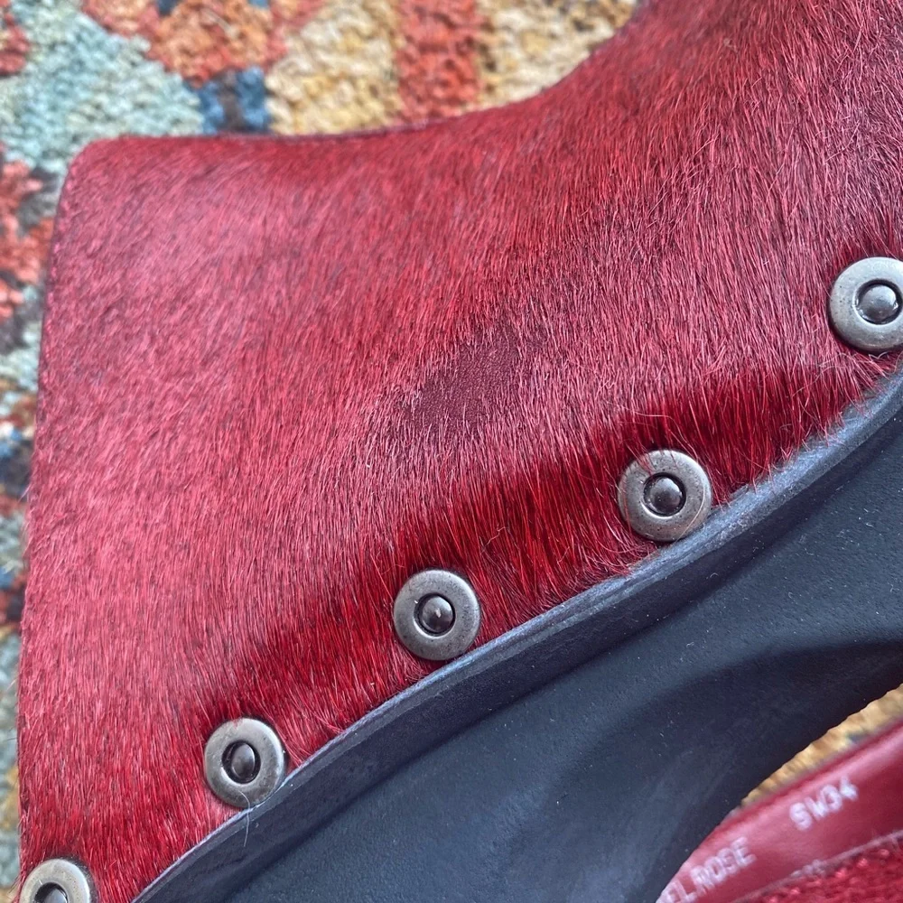 BASS MELROSE Y2K platform wine red fur platform clogs size 6